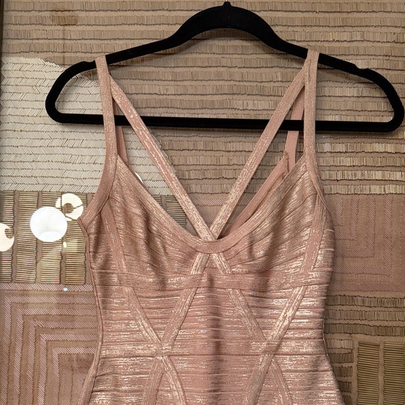 Herve Leger Zhenya Rose Gold Blush Bandage Gown - Picture 3 of 7